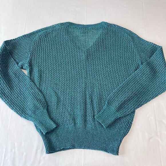 August Max Vintage Green Eyelet Sweater V-Neck Women's size Medium Silk Blend - Picture 2 of 5